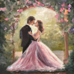 Romantic Garden Wedding Couple Painting Scene